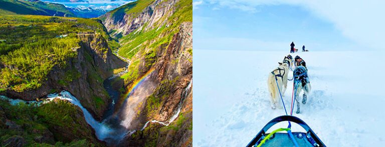 Efter att ha kört ett hundspann på själva Hardangervidda passerar du vattenfallet Vøringsfossen på väg ner mot Hardangerfjorden / Foto: Shutterstock & Expa Travel